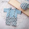 Accessories Newborn photography clothing diamond plaid British style overalls suit full moon 100 days baby photo studio clothing