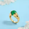 Groupes vintage Croissant Chunky Ring Round Round White Pearl Perles Green Stone Rings for Women Charm Wedding Bijoux Gift