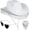 Bérets Westernstyle Cowboy Hat Coeur Fonds de soleil Lunettes de soleil Bridal Shower Cowgirl Costume Set Dropship