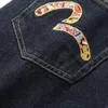 Neue tiefgreifende gesegnete Gott Jeans Trendy Marke Brocade kleine m stickende blau gewaschene mittlere Taille Fit Hose für Männer 139684