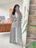 Roupas étnicas Eid Diamond Abaya Dress Set Mulheres Muçulmanas Abayas Marrocos Caftan Robe Satin maxi vestidos femme musulman sets 2024