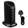 Nav 20W Multi Port USB Rapid Charging Station Desktop Travel Hub med Storbritannien Plug White Black