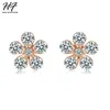 Boucles d'oreilles adjointes belles boucles d'oreille de fleur de printemps pour les femmes Crystal Crystal Cz rose Gold Color Gift Girls Fashion Bijoux E399