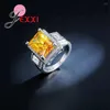 Cluster Rings Top Sale Square Big Width Finger 925 Sterling Silver Luxury Ring For Men Yellow CZ Stone Jewelry Anniversary