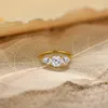 Attagems 2CT Yellow Gold Plated Rings for Women D VVS1 Three Stone 65mm Round Ring Engagement Fine Wedding Jewelry 240401