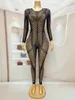 Stage Wear Black Rhinestones Mesh Mesh Transparent Leggings