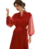 Thuiskleding lente en zomerochtend gewaad parelmesh mesh lange nachthemd bruiloft make -up bruidsmeisje groep kimono zijden bathrob vrouw