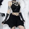 Faldas y2k góticos agujeros negros con mini sexy vintage pliegues irregulares fortaleza de mujeres cortas moda de verano streetwear