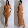 Mode kvinnors fast färg sexig rörtopp se genom paljettklänning