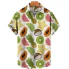 남자 캐주얼 셔츠 남자 하와이 열대 과일 패턴 3D 인쇄 화려한 꽃 여름 빈티지 해변 휴가 짧은 슬리브 패션