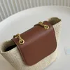 Designer Bag Woven And Genuine Leather Combined Bag Summer Beach Large Capacity Shopping Bag Luxury Lady Gold Chain Bag