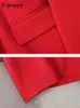 S-8XL Sonbahar Kış Kırmızı Bayanlar Pantolon Takım Resmi 2 Parça Set Kadın Kadın İş İşleri Giyim Blazer Ceket ve Pantolon 240415