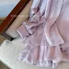 French Style High Grade Purple Pearl Halter Satin Dress for Women Summer Elegant Fairy Off Shoulder