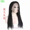 Fashionable black haired baby hair with small dirty braids wig half hand hooked synthetic fiber front lace headband two twisted braid wigs