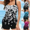 Kvinnors badkläder Summer Plus Size Swimsuit For Women 2024 Leaf Printed Split Set 2sts Stora Suspender Swimwears Tankinis Biquini