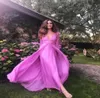 2019 Nouvelle arrivée robes de soirée formelles fendues sexy plongeant en V couche à manches longues jardin en mousseline de promo