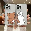 Cell Phone Bumpers Funny Bear Bunny Couple Phone Case For iphone 15 14 13 12 11 XS Pro Max Mini X XR 6 7 8 Plus SE20 Soft Silicone Transparent Capa Y240423