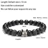 Strands Natural Volcanic Rock Matte Beads Bracelet Cute Animals French Bulldog Charm Braclet Retro Black Stone Braslet Men Women Jewelry