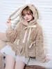 Giacche da donna dolce ragazza imitare rex peli peluche donne autunno inverno giapponese kawaii addensare orecchie caldi con cappuccio