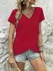 Women's T Shirts 2024 Spring And Summer Fashion V-neck Ruffled Slim Thin Short-sleeved T-shirt Womens Clothes Daily Wear