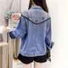 Kvinnorjackor 2024 Bärade nitar Casual Outwear Tops Spring Black Denim Jacket For Women Coats Long Sleeve Autumn Loose Fringe Jean