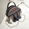 Shoulder Bags Women Small Round Bag Fashion Chinese Ethnic Style Woven Tassel Handbag Chain Messenger Harajuku Leisure Female