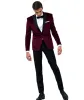 Jackor mode vintage sammet vin röd topp lapel tuxedo bröllop kostym för män brudgum bär kostym homme smal fit blazer jacka+byxa