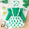 Одежда устанавливает Ceeniu, мой первый блюда St. Patrick Baby наряды девушки Зеленый комбинезон. Споры с четырьмя листьями Клевер Клевер Платье для младенцев
