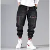 Streetwear Hip Hop Cargo Pants Mens Jeans Elastische baggy harembroek mannelijke sport joggers Koreaanse mode enkel Banded denim 240408