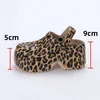 Leopard Thick Bottom Clogs for Women Closed Toe y Platform Sandals Woman Summer 2023 Super High Wedge Heel Slippers Female 240417