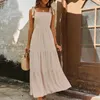 Casual Dresses Elegant Long Dress 2024 Summer Women's Clothing Backless Solid Color Slip Lace-Up Suspenders S-XL