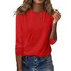 Koszulki damskie moda moda okrągła szyja 3/4 luźne stałe kolor guziki T-shirt damskie damskie bluzka bluzka 2024