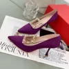 Chaussures habillées concepteurs décontractés Fashion Femmes Purple Satin Véritine Généreau Pointy Toe Crystal StraS-High Talons Bride Mariage Prom Prom