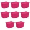 Bins Sterilite 18 Gallon Tote Box Plastic, Fuchsia Burst, Set of 8 Storage Boxes