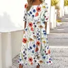 Summer Casual Womens Dress Round Neck Printed Temperament Elegant Pocket 1117