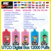 Orijinal UTCO Dijital Kutu 12000 Puf Teslim Edilebilir E Sigara 0.8ohm Mesh Bobin 20ml Pod Pil Şarj Edilebilir 0% 2% 3% 5% Puflar 12K Vape Kalem