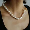 Choker Natural Big Size Freshwater Baroque Pearl Beads OT Chain Necklace Women Jewelry INS