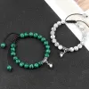 Strands Hot Couple Distance Bracelets 2pcs/set Natural Stone Beads Braided Bracelet Lovers Heart Magnet Adjustable Bangle Friend Jewelry
