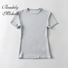 Bradely Michelleカジュアル夏の女性スキニーフィットTシャツタイトなショートスリーブOneck Tee Basic Solid Crop Tops Tシャツ240416