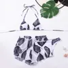 Neue Badeanzug Frauenblattdruck Bikini Hals Hanging Gaze Rock Badeanzug Strand dreiteils Set Bikini