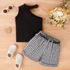 Kläder sätter mode spädbarn baby flickor 3 st shorts set casual ärmlös asymmetrisk västhundstoth bälte sommar barn outfit