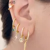 Örhängningar 925 Sterling Silver Needle Colorful Crystal Hoop örhängen för kvinnor Fyra Pendant Moon/Star/Cross/Heart Earrings Luxury SMYCKE