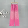 Women's Pants Lace-up Wide-Leg Casual Trousers 2024 Spring Summer Elastic High Waist Fashion Rhinestone Mopping Sweatpants