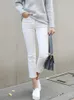 Kadınlar Kot 2024 Katı Beyaz Kadın Düz Bacak Moda Rahat Y2K Sokak Giyim Erkek Arkadaşı Denim Pantolon Giysiler İçin