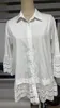 Mid-sleeve Shirt With Hollow Patchwork Design Beach Women Summer Out Lace Trim Vacation V-neck Robe Solid Cover-Ups