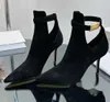 Pompe della moda sandali tacchi stivali corti donne puntate di punta vera pelle cavo