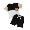 Kläduppsättningar småbarns pojke sommardräkt baby lapptäcke kort set hylsa kontrast färg t-shirt fasta shorts 2m