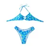 Nieuwe Europese en Amerikaanse mode -zwempak gesplitst bikini set voor dames badmode blauwe bloemen sexy micro bikini set