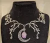 Kettingen Gothic Moon Branch Choker voor vrouw Mystic Purple Crystal Moon ketting Pagan Witch Sieraden Gift Accessoires Maan Paar Choker Choker