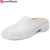 Slippers Moonmeek 2024 Size 33-40 Mashion Buges ضحلة امرأة جلدية حقيقية أحذية أحذية السيدات مربعة ميد كعب